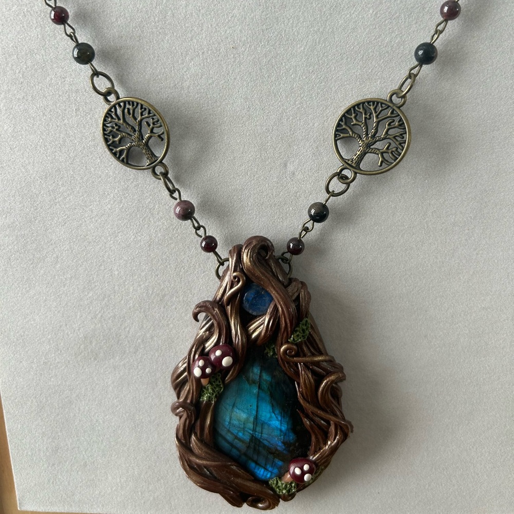 Whimsical Handmade Labradorite Tree of Life Necklace – One of a Kind Fairycore